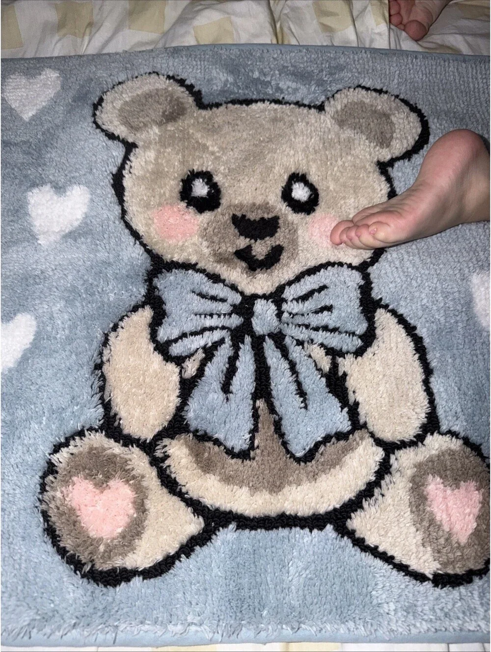 Betsey Johnson Baby Blue Teddy Bear Soft Bathroom Bath Mat Rug Rubber Back